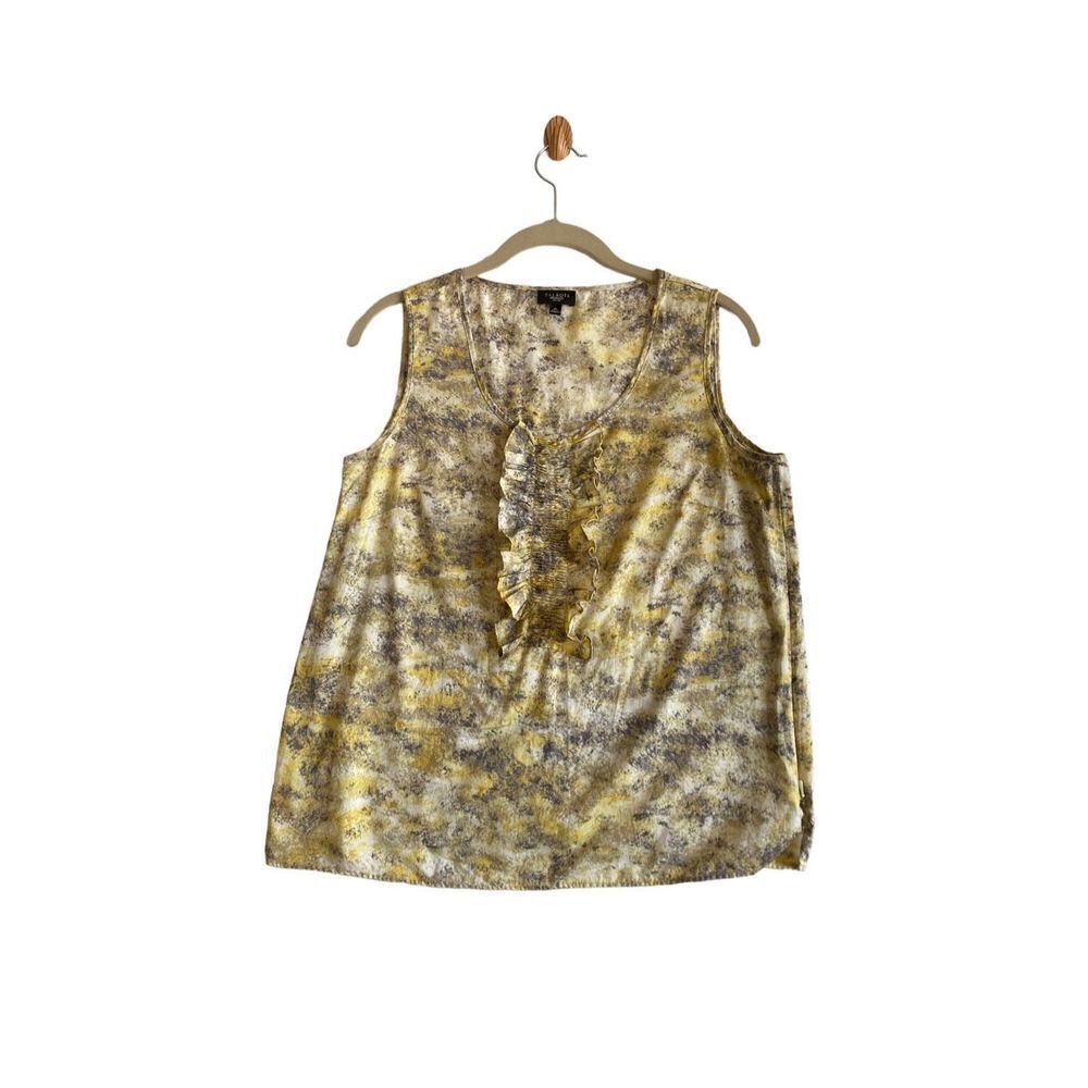 Talbots women’s ruffled zip side, yellow tank top/Blouse size 8P